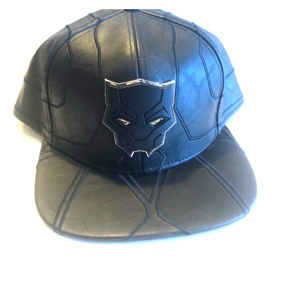 Black Panther marvel baseball hat, leather-looking
